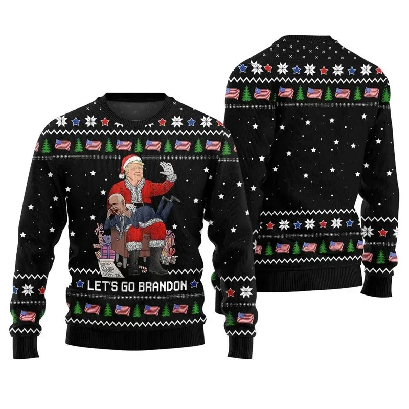 25Funny Donald Trump Ugly Sweater Men Santa Claus Long Sleeve Christmas Sweatshirt 3d Printed Xmas Party Holiday Pullovers Tops