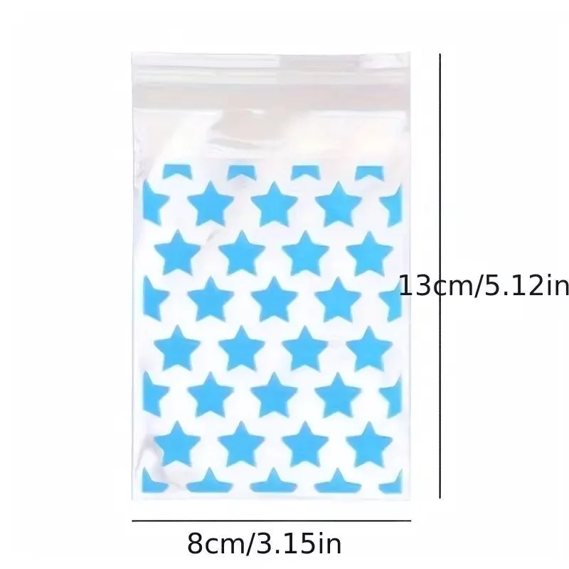 100PCS Star Printed Self Sealing Bags Clear OPP Plastic Bags Random Colors for Photo Small Card Storage Candy Gift Packaging