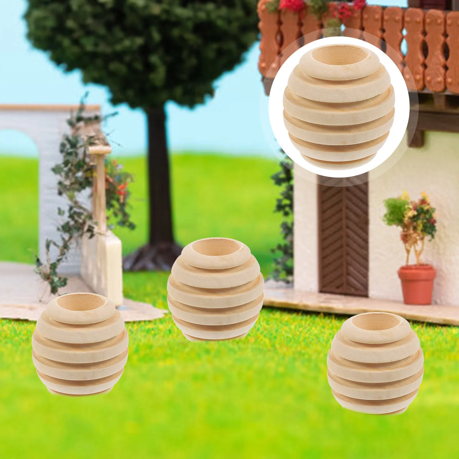 

15pcs Beehive Beads Wooden Craft Micro Landscape Ornament For Garden Yard Lawn Decor Desktop Mini Bees Nest Diy Wood Bead