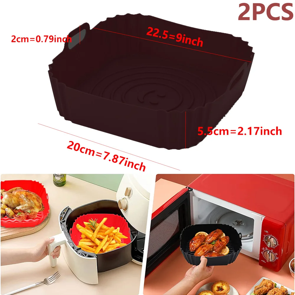 2Pcs Air Fryer Silicone Basket Silicone Mold Airfryer Oven Baking Tray Pizza Fried Chicken Basket Reusable Pan Liner Accessories