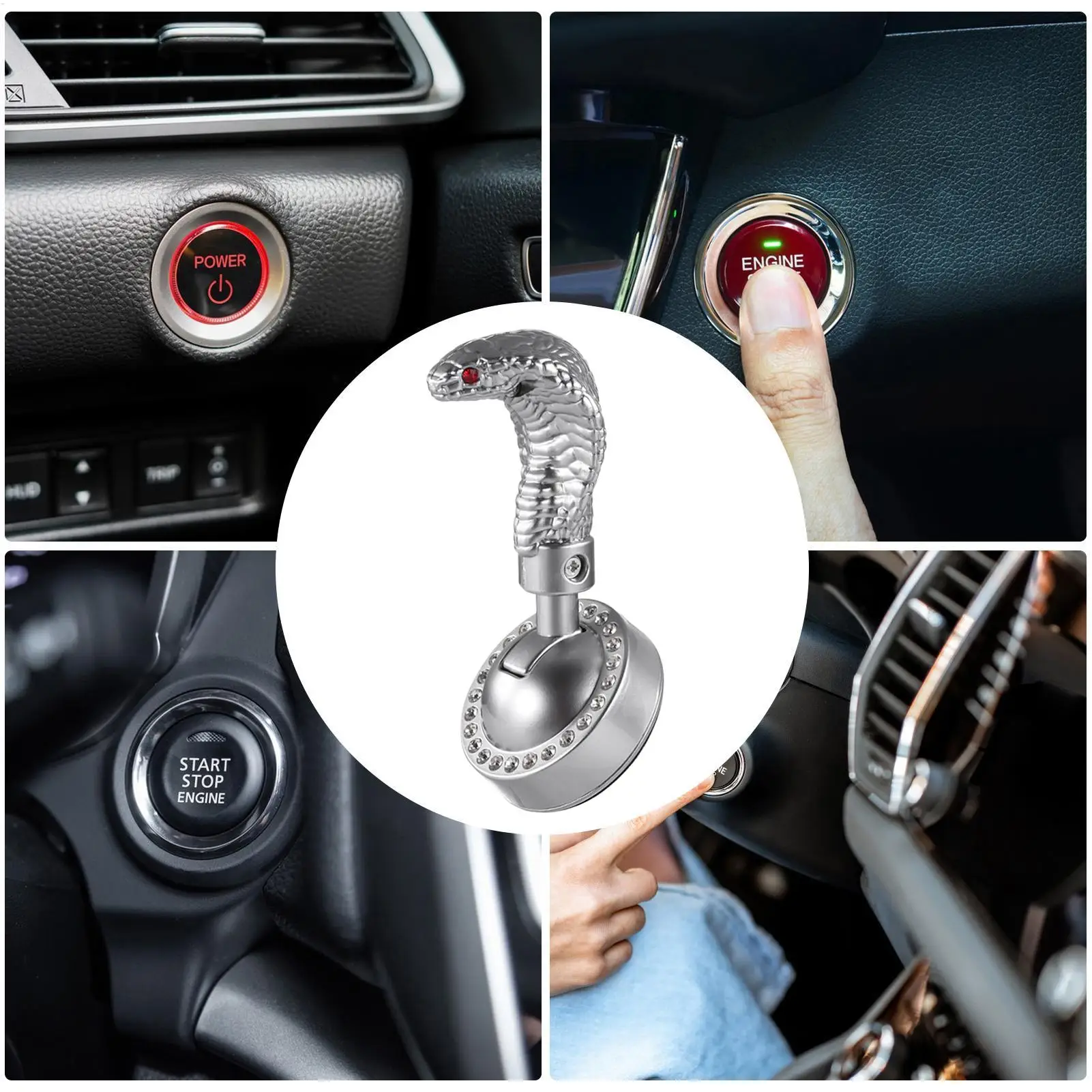 Car Push Start Button Cover Cool Alloy Snake Design Joystick Car Starter Protector For Truck Trailer RV Automotive Sedan Pickup