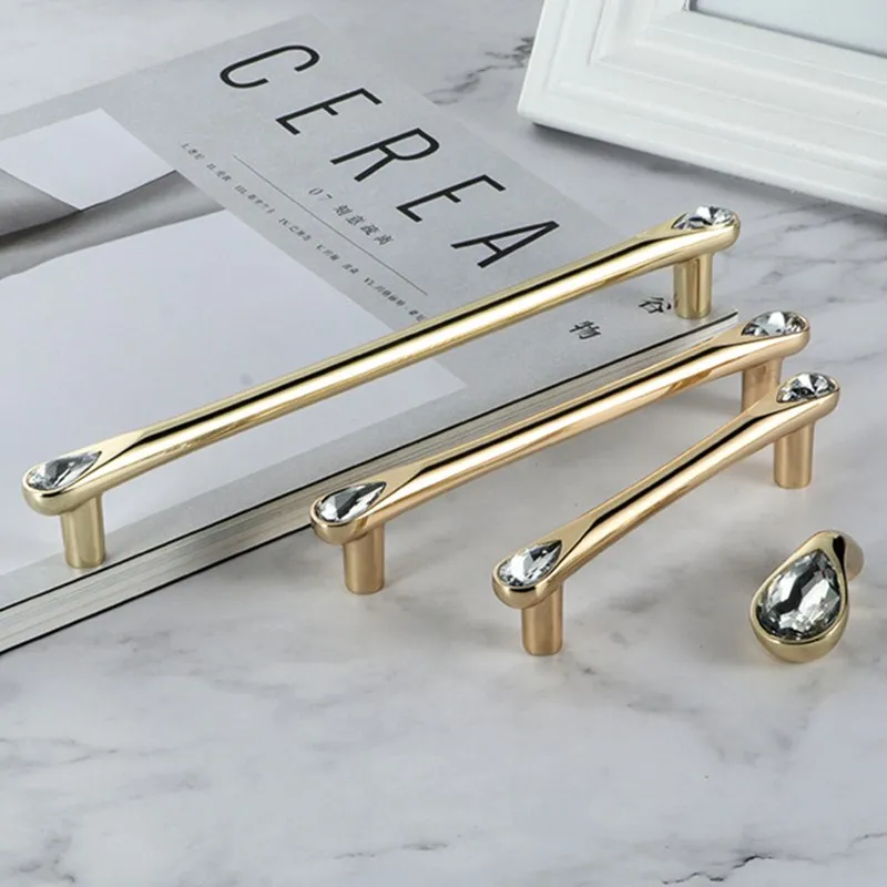 KK&FING Luxury Crystal Handles Drawer Knobs Zinc Alloy Kitchen Cabinet Handles Wardrobe Door Pulls Furniture Handle Hardware