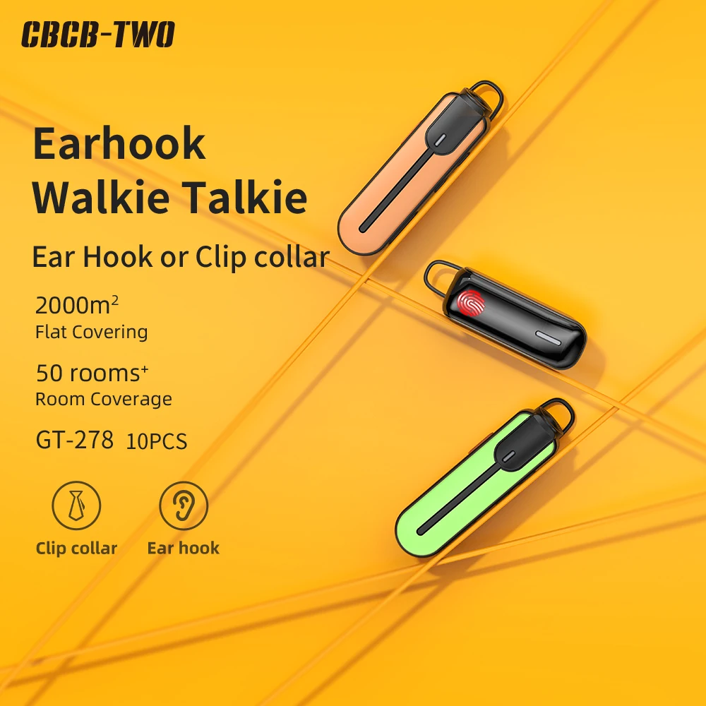 

CBCBTWO GT-278 10PCS Mini Earhook Walkie Talkie PMR FRS Small Size Portable Two Way Radio Long Range for Restaurants Barber Shop