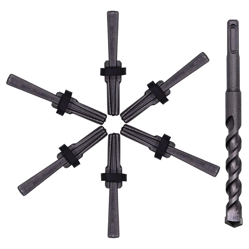 a23t-for-rock-splitting-wedges-feather-shims-kit-14mm-with-rotary-hammer-drill-bit-stone-tools