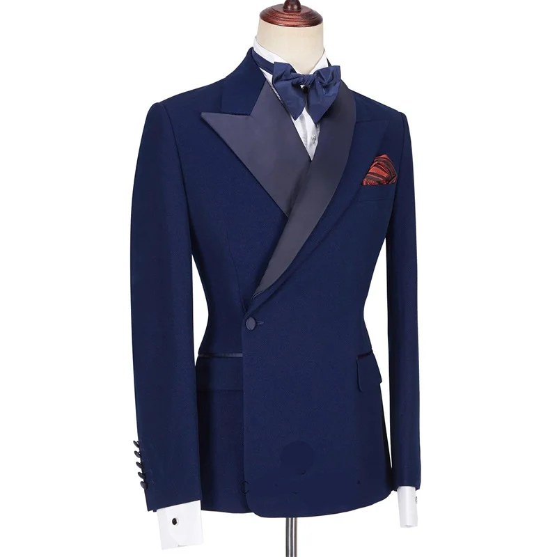 Conjunto de traje azul marino para hombre, esmoquin Formal para novio, Blazer de 2 piezas y pantalones, un botón, chaqueta de fiesta hecha a medida, abrigo Masculino