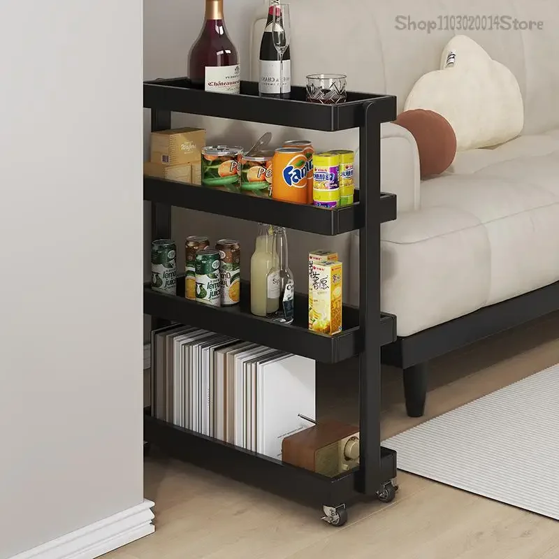 

Solid Wood Movable Bookshelf Storage Rack Gap Multi-layer Kitchen Storage Snack Rack Cart Multi-layer Very Narrow 20cm