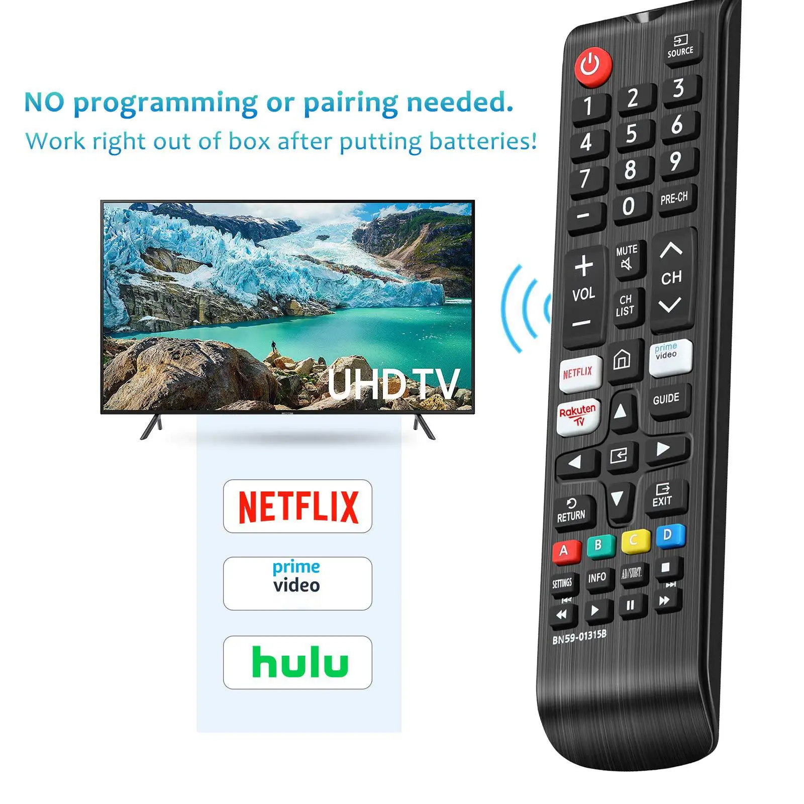 Pengganti Remote Control BN59-01315B untuk TV pintar Samsung TV with dengan Video Netflix Prime