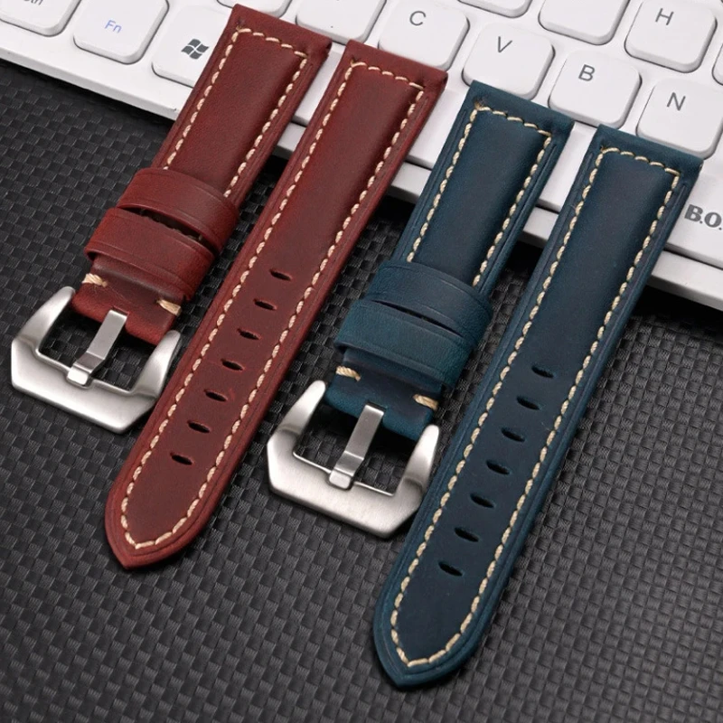 Watchbands Vintage Leather Strap for Omega for Rolex for Panerai 24mm 26mm Leather Cowhide Universal Watch Bracelet 20mm 22mm