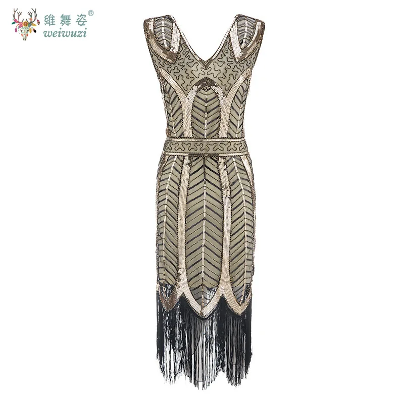 Винтажное платье-хлопушка 1920-х годов, вечернее платье для выпускного вечера в стиле «Великий Гэтсби», новое женское элегантное черное платье с пайетками и бисером, вечернее платье с кисточками