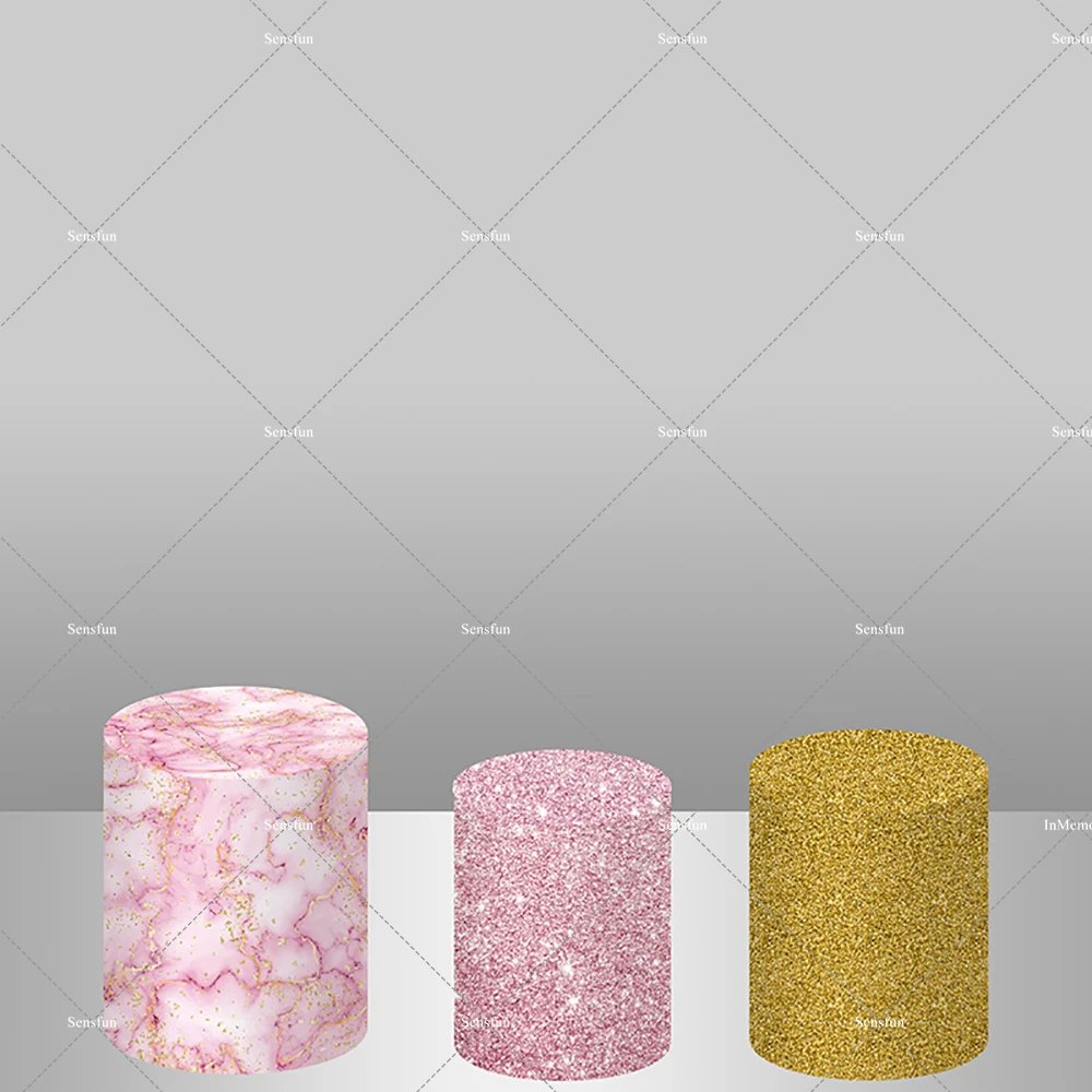 Gold Pink Marble Round Backdrop Cover Glitter Bokeh Baby Shower Bridal Wedding Birthday Party Circle Background Plinth Covers