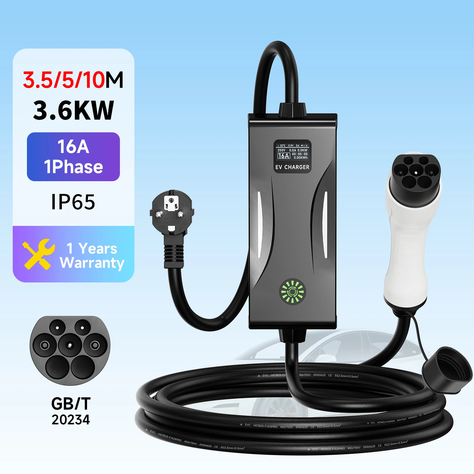 

Portable 3.6KW EV Charger GBT 16A Fast Charging Station EU Plug Home Wallbox for Electric Car