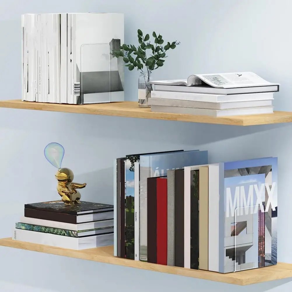 1PC Transparent Acrylic Bookends Stand Reading Bookshelf Desktop Decorative Storage Rack Bookend Book Holder School Stationery