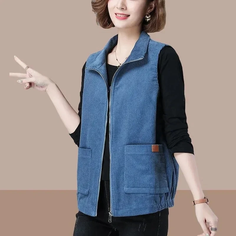 Chaleco de pana para mujer, chaqueta informal sin mangas, ropa exterior holgada coreana, Tops que combinan con todo, primavera y otoño, novedad de 2024