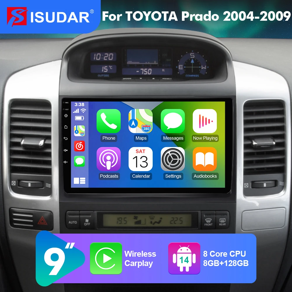 

2026 NEW! ISUDAR Snapdragon Android 14 Car Radio for Toyota LAND CRUISER Prado 120 2004-2009 Carplay Auto Stereo camera 2 din 9"