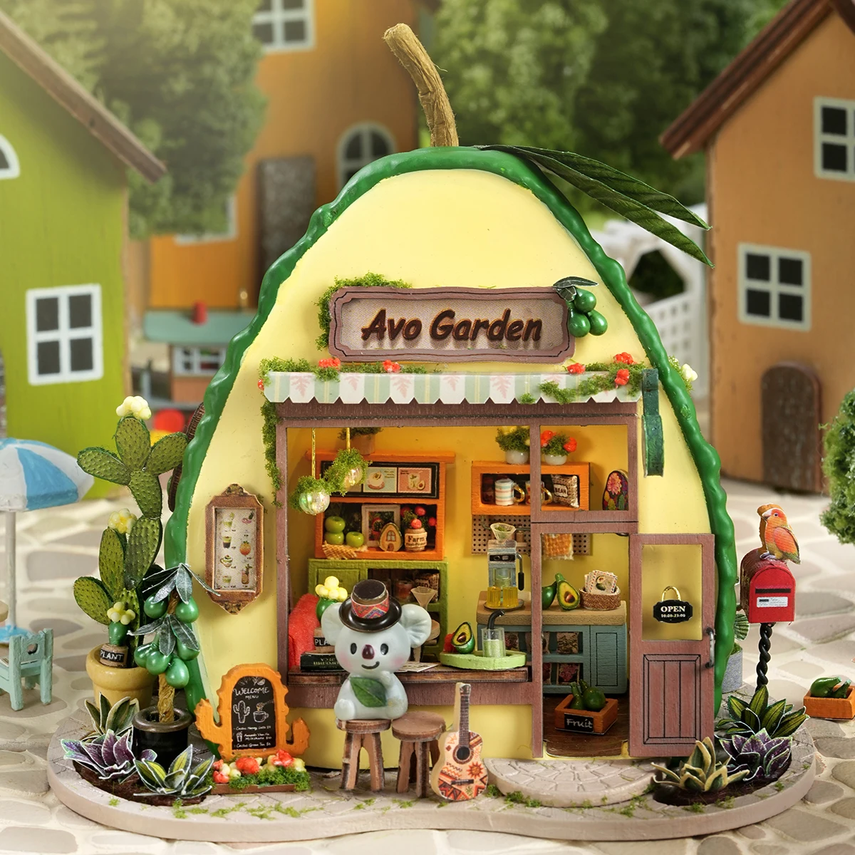 

Набор для сборки миниатюрной деревянной модели «Магазин молочных коктейлей Коала»: 3D-пазл «Мини-домик» с мебелью и подсветкой – идеальный подарок друзьям на день рождения