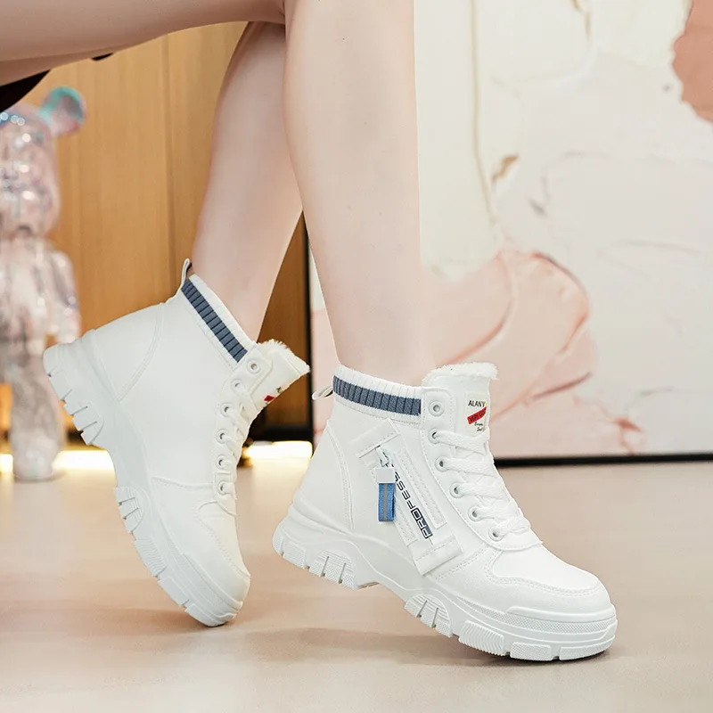 Brand 2024 Winter Shoes for Women Sneakers Plus Velvet Warm Flat High-top Sneakers Casaul Lace-up Chunky Sneakers Woman Shoes