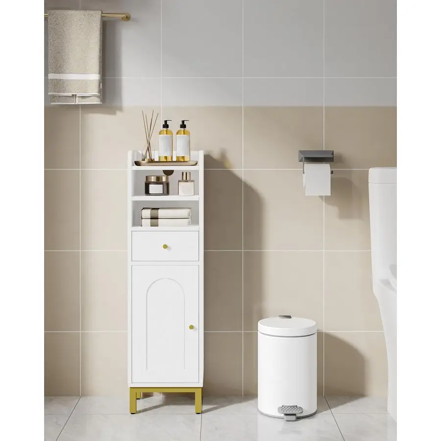 

Bathroom Storage Cabinet, Corner Floor Cabinet with Drawers and Doors, Narrow Toilet Paper Holder, Bathroom Organizer with Adju