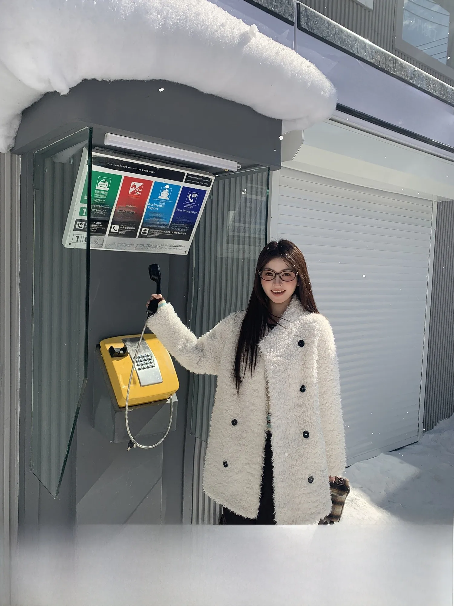 

Women's Faux Lamb Fur Jaet White Fce Double-breasted Medium-length Warm Coat Vintage Sle Long Sve Casual Outerwear