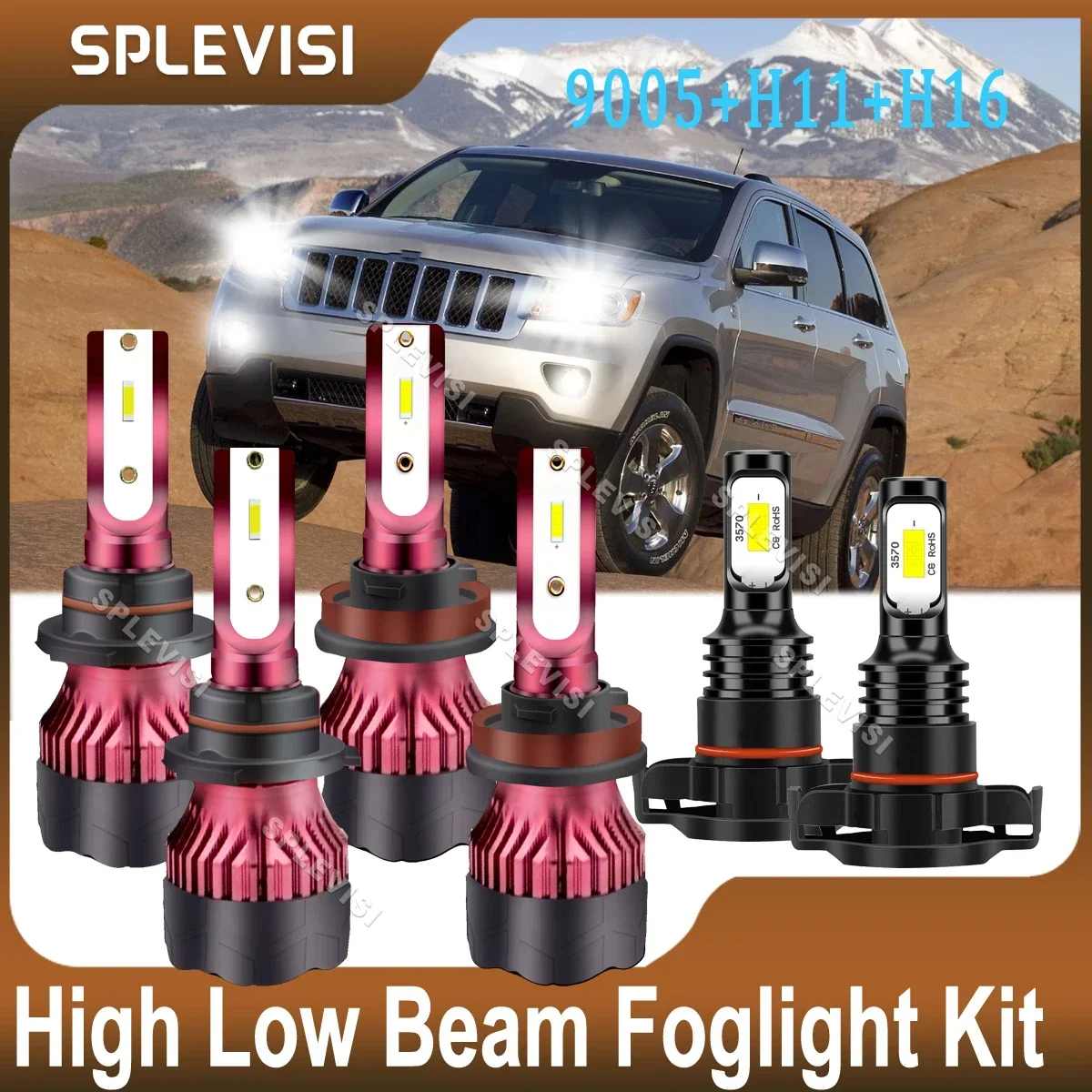 

automóvil LED Headlights 9005 H11 Bulbs High Low Beam H16 Fog Light 6000K White For Jeep Compass Grand Cherokee 2011 2012 2013