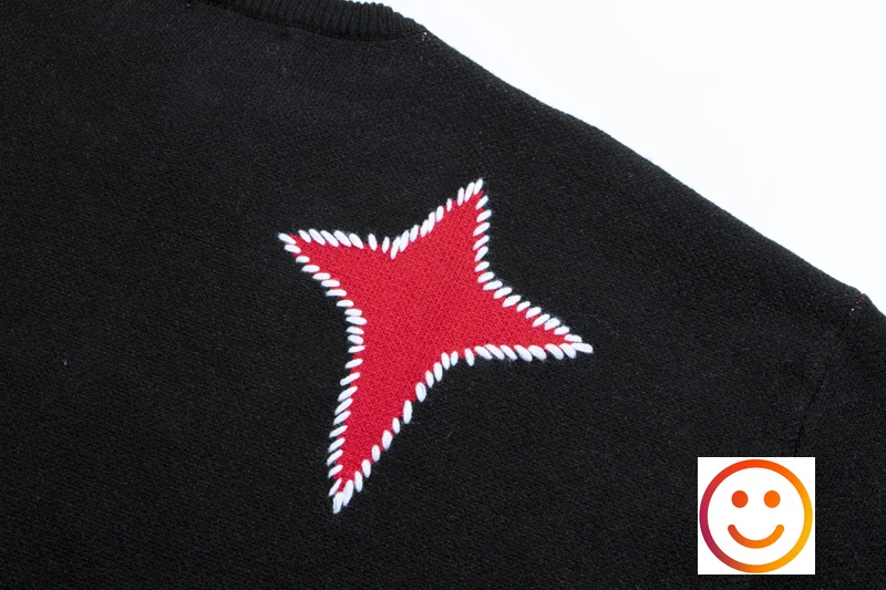 Letter Jacquard Knitted Stitch Frame Red Star Pattern Winter Sweater Loose Fit Pullovers for Men and Women