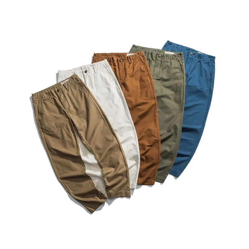 

Spring Autumn Heavy Du Casual Pants Multiple kets Straight Leg Diagonal Stripe Workwear Loose Fit Trousers