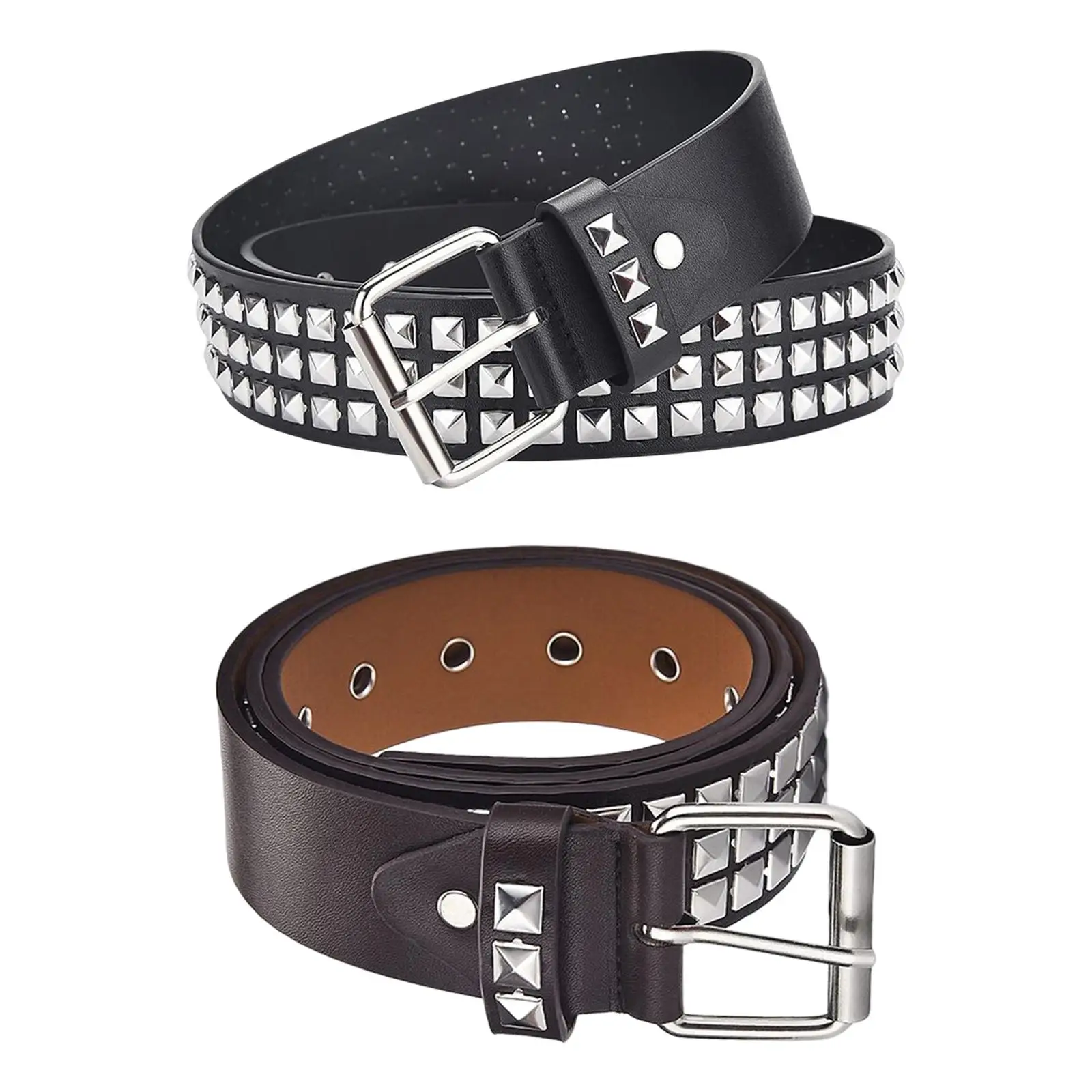 

PU leather belt with studs, metal buckle, decorative waistband,