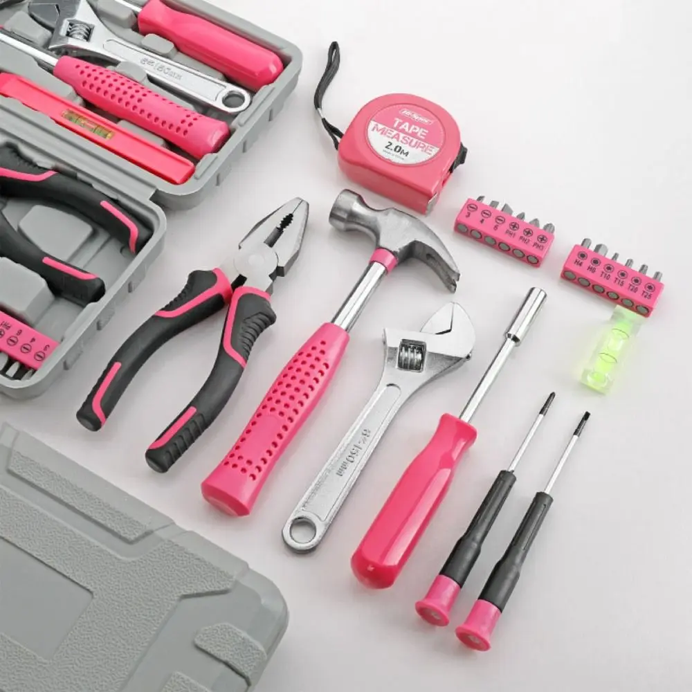 Durable Pink/Yellow DIY Tool Kit Household Compact Home Repair Kit Metal Hand Tool Kit Daily Repairs