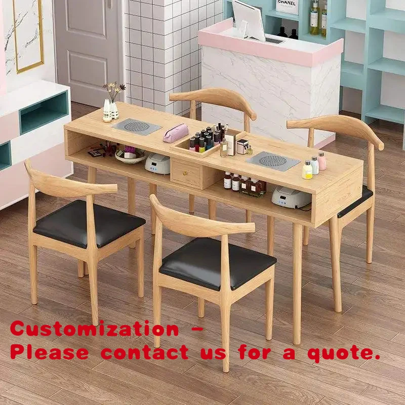 

Customize.Modern Wooden Manicure Nail Table Beauty Salon Furniture Set with Chairs Dust Collector Drawers