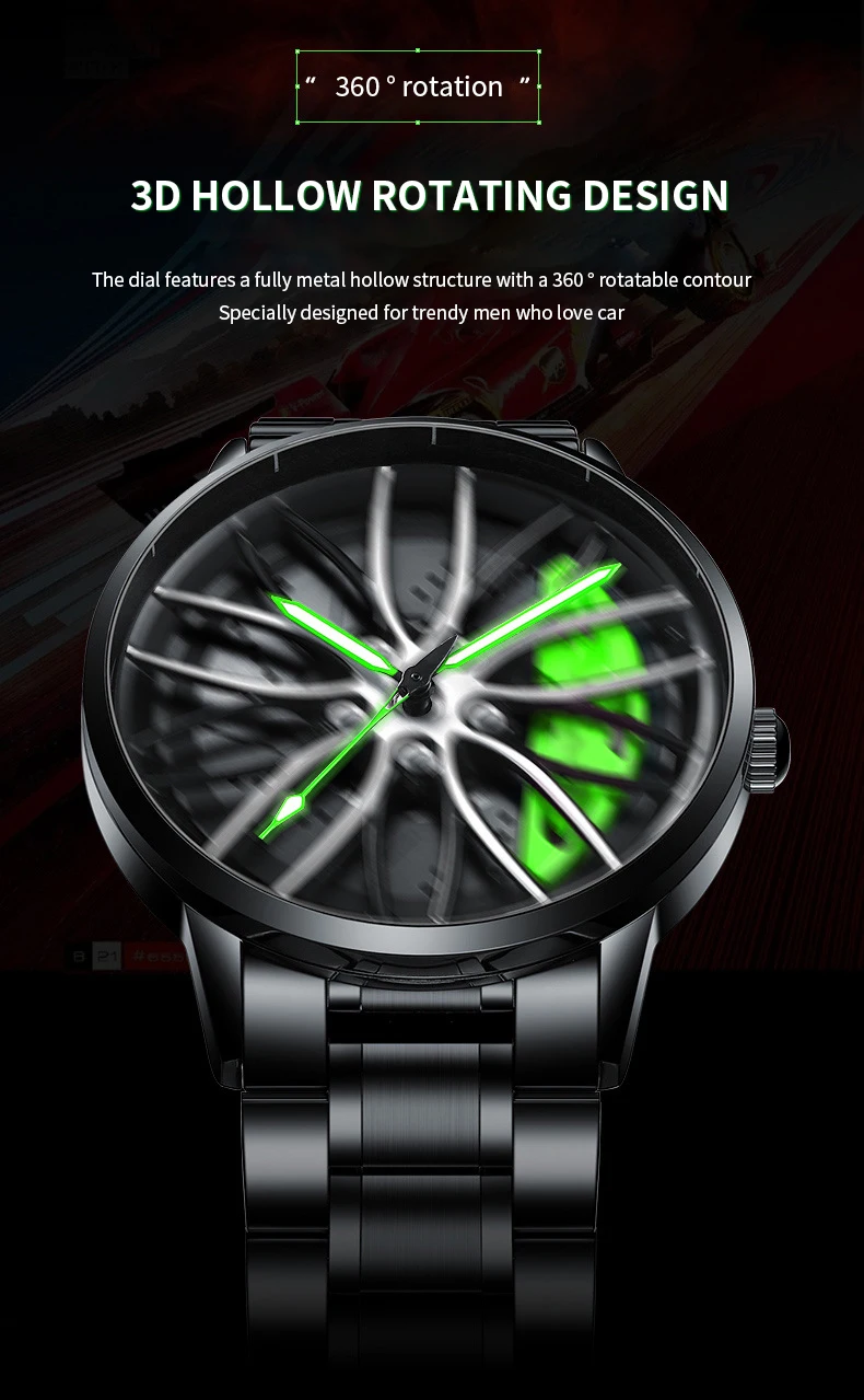 2024New Car Watch Rotating Dial Quartz Movement Stainless Steel VA AV VOOM Top Brand Sports Style Black Wrist Watch Reloj Hombre