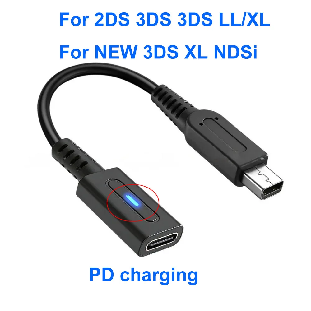 PD USB-C Kabel für NDSi 3DS LL Controller PD Ladeadapter Typ-C Kabel mit LED Konvertierungsleitung für 3DS Spielkonsole Stromkabel
