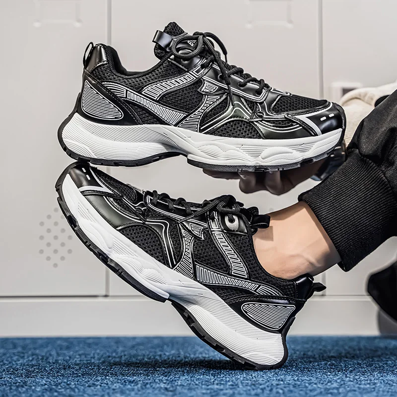 

Мужская повседневная спортивная обувь на толстой подошве, увеличивающая рост, сращенная сетка, дышащая шнуровка, модные кроссовки одного цвета