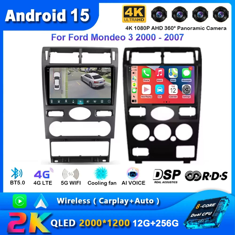 

2din Android15 Автомобильный радиоприемник Мультимедиа Carplay Авто GPS-навигация для Ford Mondeo Mondeo 3 2000 2001 2002 2003 2004 2005 2006-2007