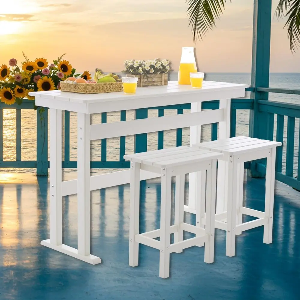 

3-Piece White HDPE Outdoor Bar Set with Table and Chairs for Patio, Bistro, Backyard