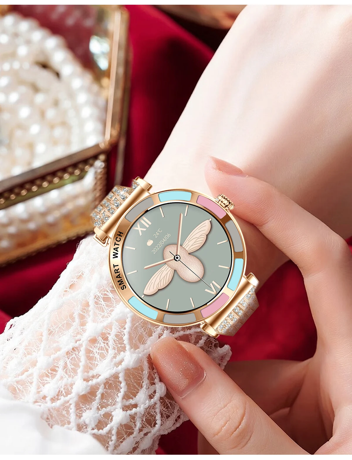 

Luxury Diamond Smartwatch for Women HD Screen Bluetooth Call Fitness Health Tracker Android iOS Compatible Ladies Smart Watch