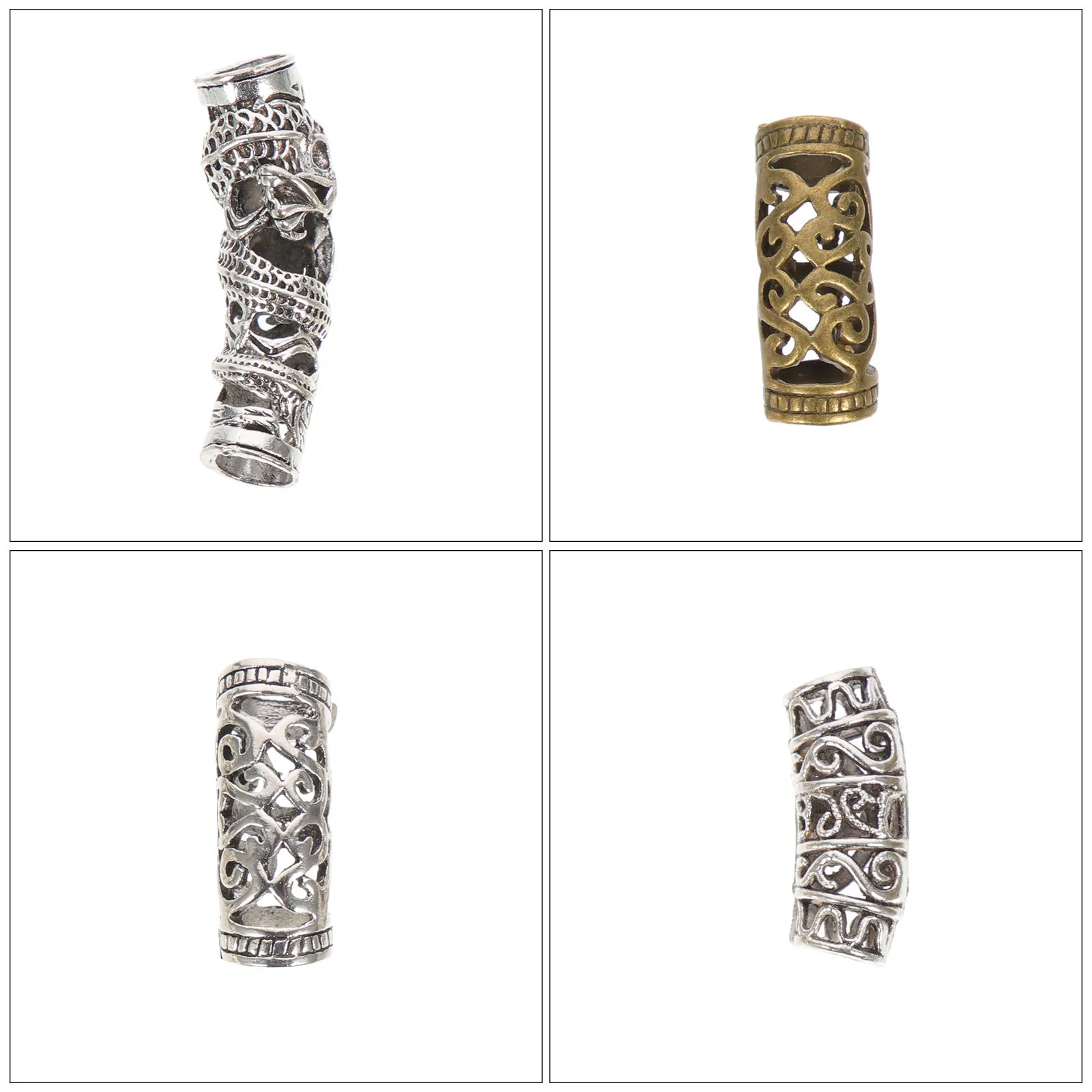 4 Uds. De puños para el cabello de aleación hueca, cuentas trenzadas de rastas de Metal, tubos de filigrana ligeros, anillos trenzados para el cabello, decoración de fiesta