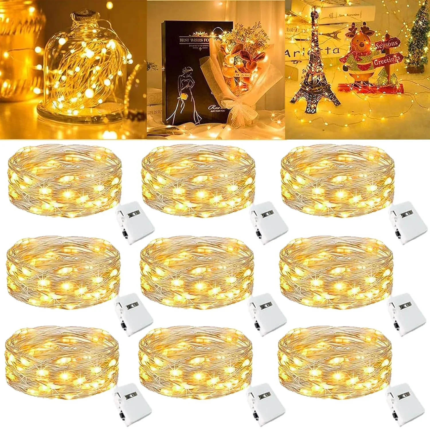 

9pc LED Mini Fairy Light 2M/20 String Light 3 modes Battery Operated for Bottle Christmas Tree Wedding Balcony Party Decoration