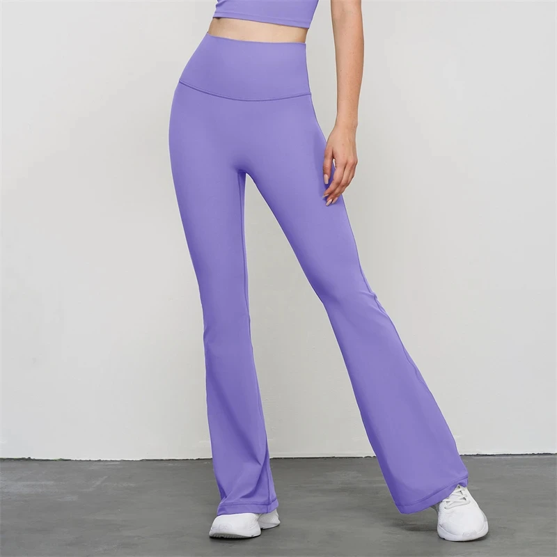 Rozkloszowane legginsy w jednolitym kolorze Wysoka talia Slim Bell-Bottoms Damskie spodnie z szerokimi nogawkami Joga Legginsy sportowe Trening