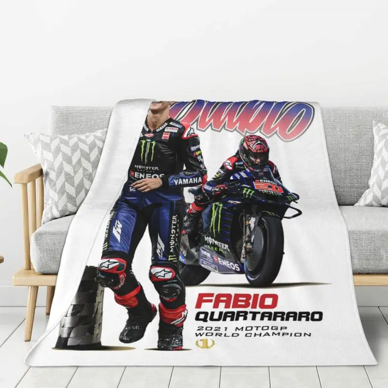 Custom Fabio Quartararo Blanket Soft Fleece Spring Autumn Warm Flannel French Motorcycle Racer Throw Blankets Bedding Bedspread