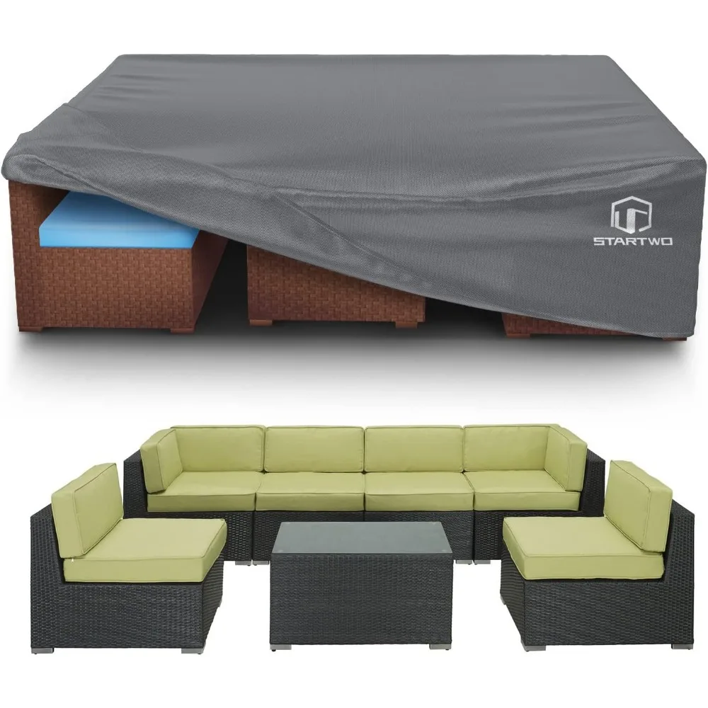 

Waterproof Anti-UV Heavy Duty Outdoor Furniture Cover for Sectional Sofa and Table Chairs, Grey, 110"x84"x28"