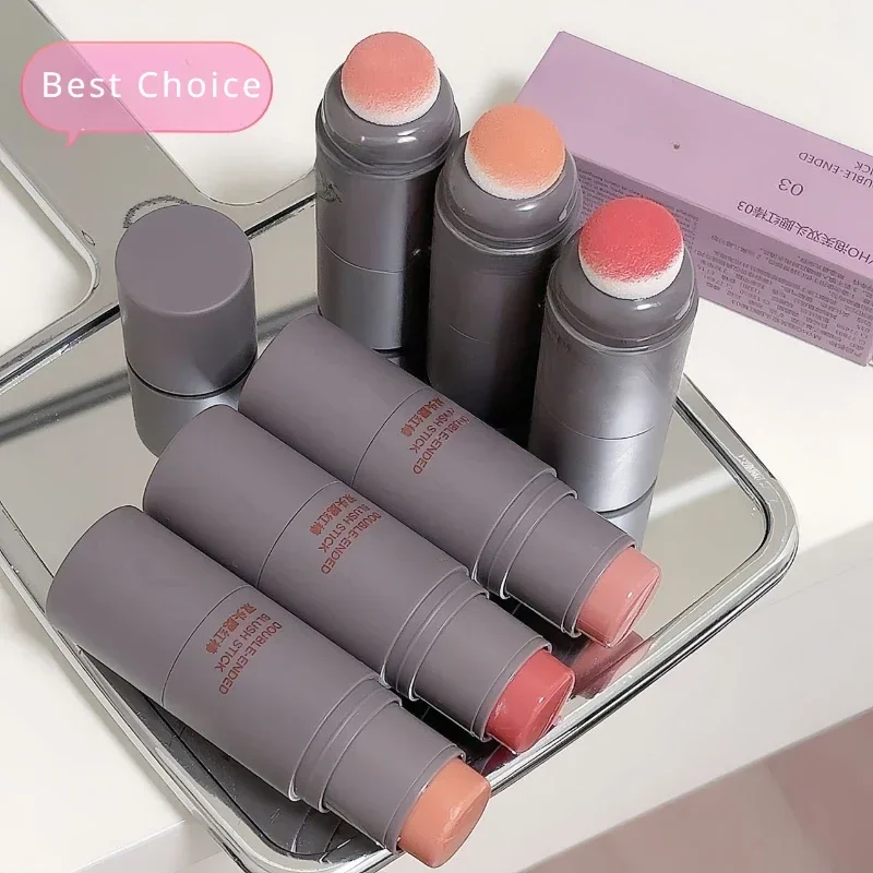 Double-End Blush Stick Spons Gezicht Blush Waterdichte Verhelderende Gezicht Contouren Schaduw Blusher Tint Wang Koreaanse Cosmetica