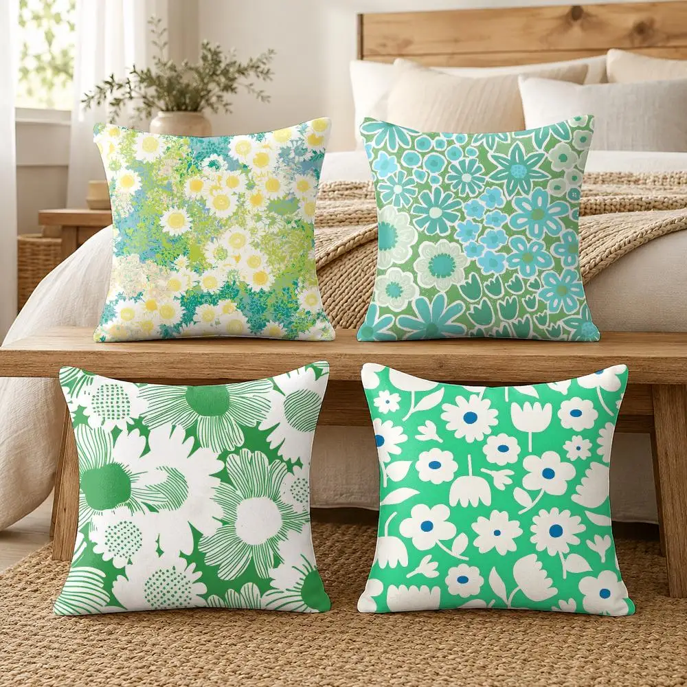 Fresh Green Botanical Design Cushion Cover Soft Short Plush Pillow Cover Smooth Cozy Texture Cushion Case Home Decor