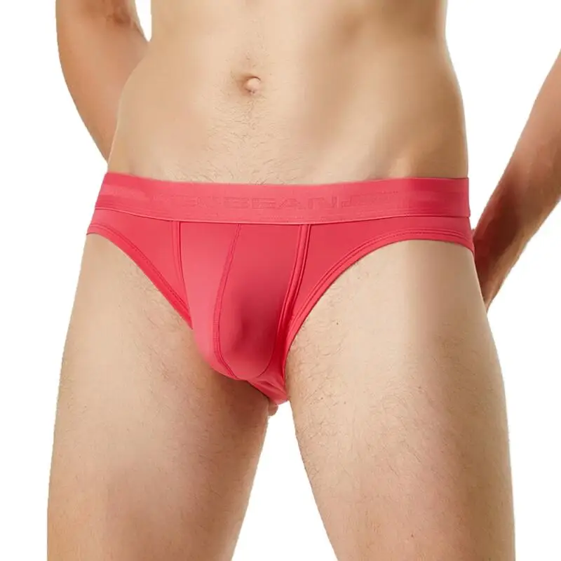 SEOBEAN-ropa interior Sexy para hombre, Bikini de nailon de seda de hielo, calzoncillos sólidos, bragas de cintura baja, lencería