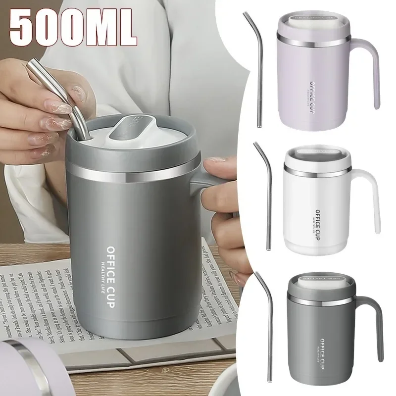 Mug Tumbler With Handle Insulated Tumbler With Lids Straw PP Liner Coffee Tumbler Termos Cup for Travel Drinking Cup 500ML