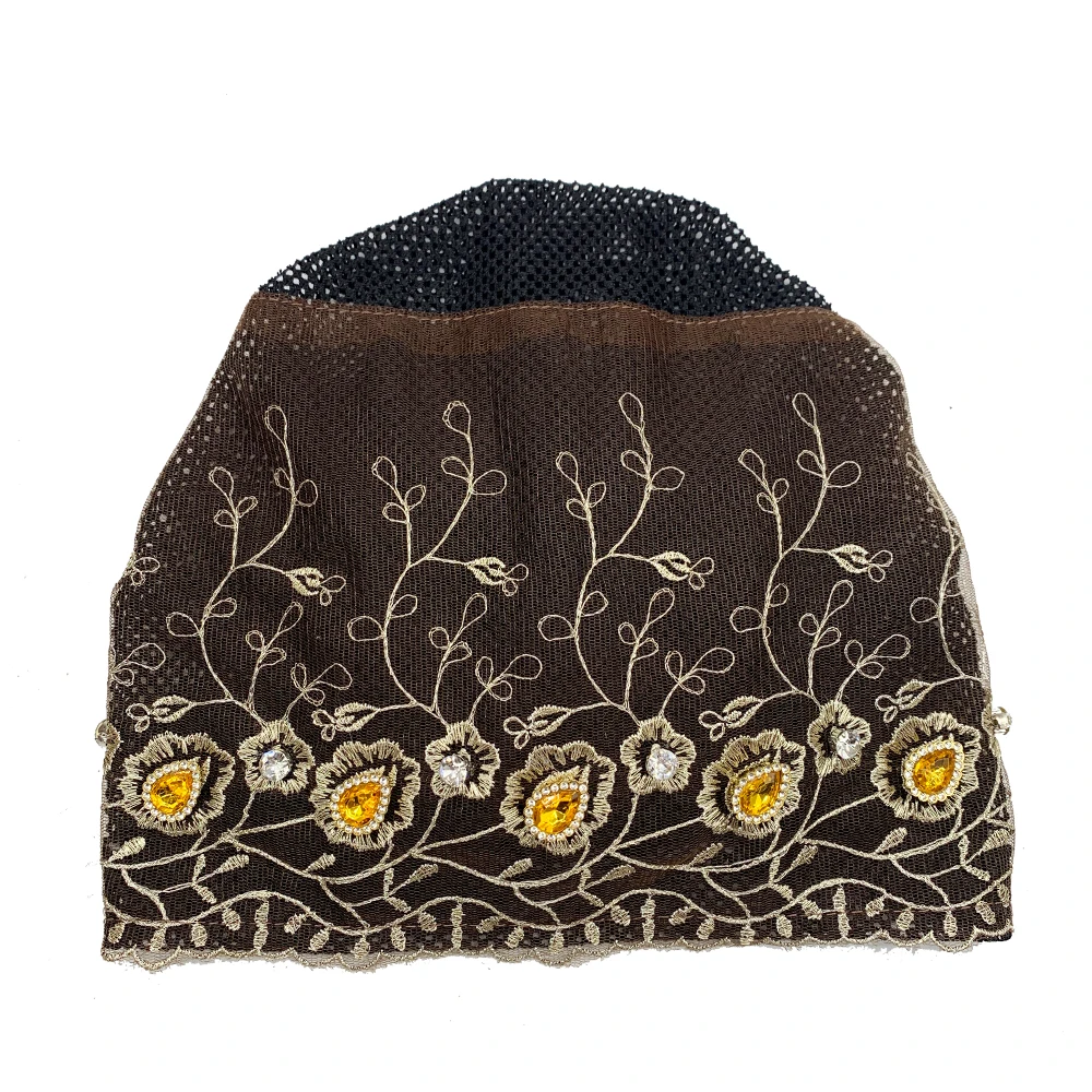 Embroidery Beading Women\'s Lace Turban Cap Muslim Women Summer Head Cover Caps Islamic Headwear Bonnet Female Head Wraps
