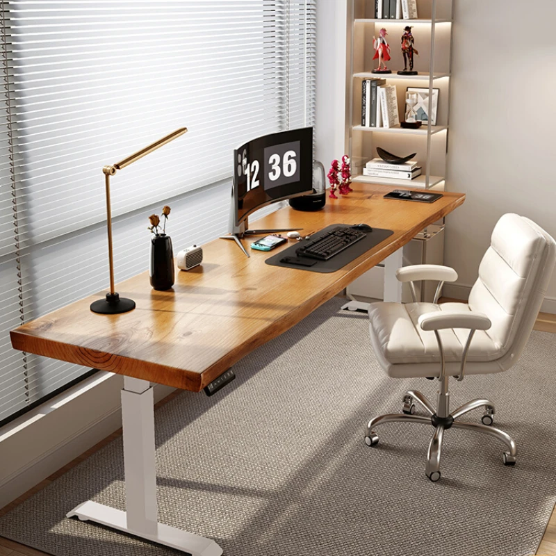 Solid wood large board desk, home office computer desk, multifunctional standing work table, intelligent electric lifting table