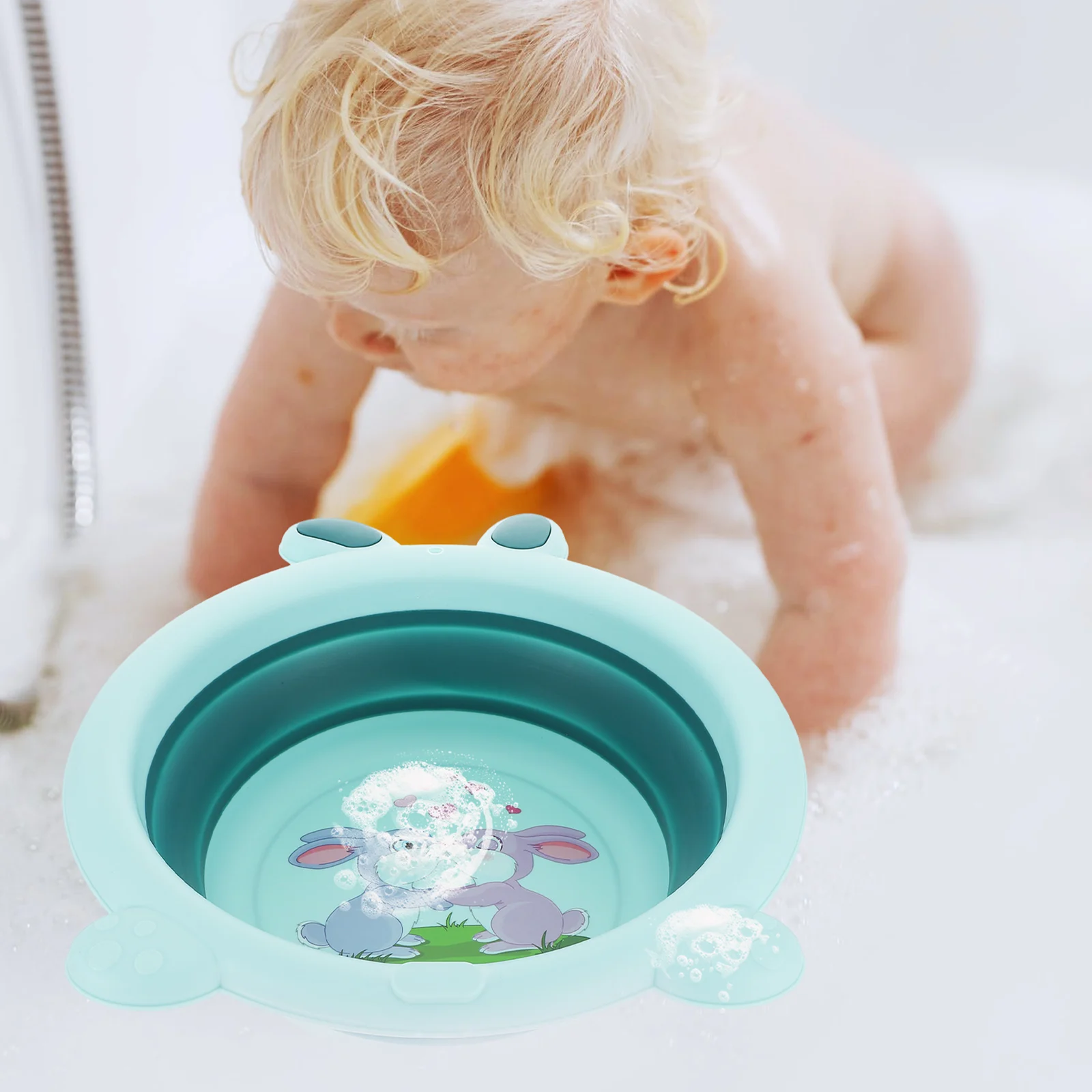

Portable Baby Wash Basin Foldable Kids Sink Safe TPE PP Material Cartoon Tub Travel Use Bathing Toddler Basin