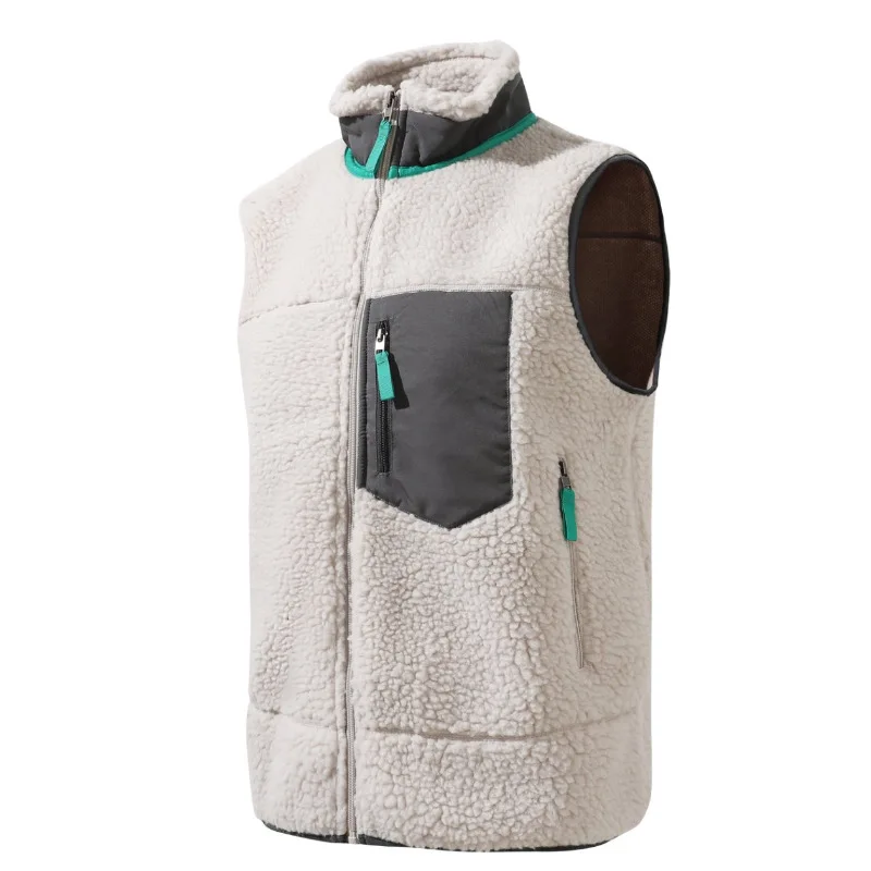 

Мужской осенний жилет 2026 года, новинка, из искусственной овечьей шерсти, с воротником-стойкой, на флисовой подкладке, термо.