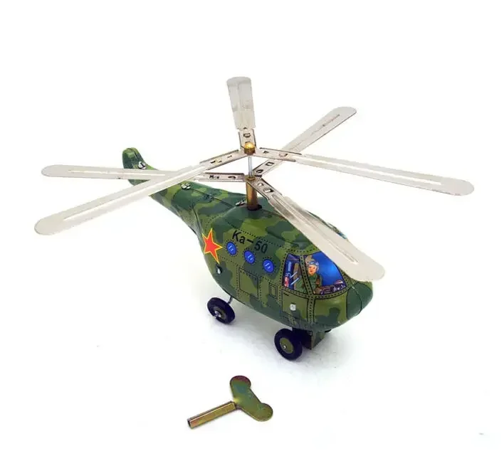 Funny Military Helicopter Airplane Metal Tin Clockwork Toy Collection Retro Wind Up Toy Figures Model Vintage Toy Gift