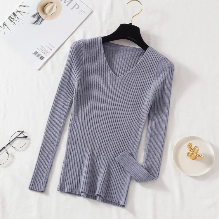 AOSSVIAO Damen Pullover Langarm V-Ausschnitt 5