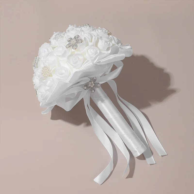 Bride Wedding Holding Flowers Foam Simulation Flower White Rose Bouquet  Wedding image 2
